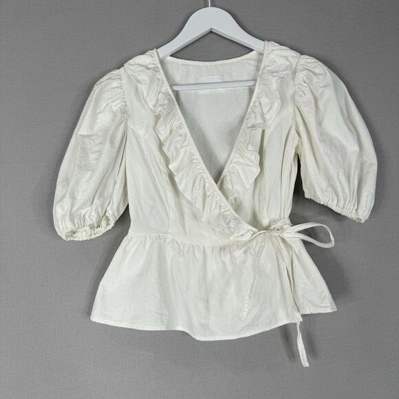 Boyish Womens Top Extra Small Vintage White The Romeo Wrap Blouse Prairie Boho - Picture 1 of 12